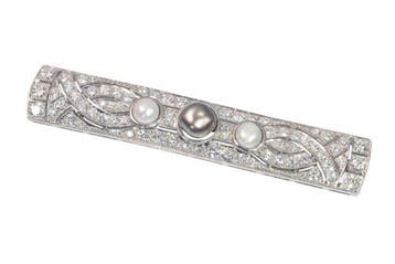Broche Platine - 3.28ct. tw. Diamant (Naturelle) - Perle -