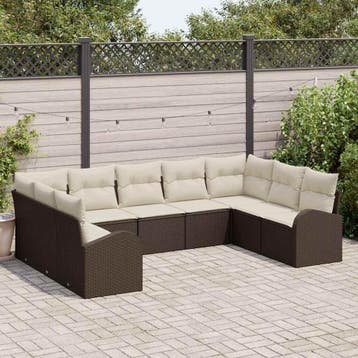vidaXL Bankstel 9 st Bruin [Synthetisch]: Poly Riet, Tuin en Terras, Verzenden, Nieuw