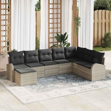 vidaXL Tuinbank Set 8 st Lichtgrijs [Synthetisch]: Poly Riet, Tuin en Terras, Verzenden, Nieuw