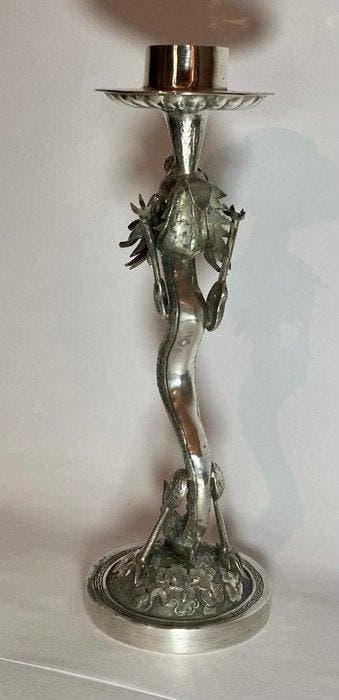 Bougeoir en argent à dragon chinois exporté - Bronze - Chine, Antiquités & Art