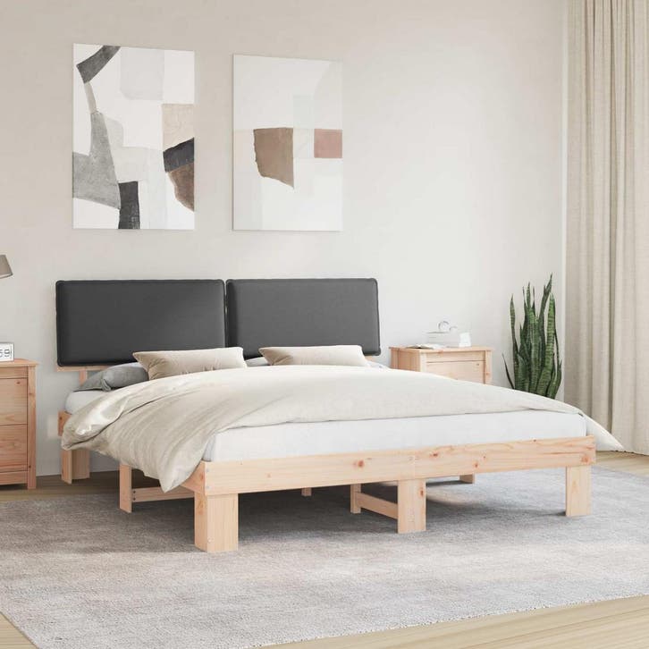 vidaXL Bedframe met Gevoerde Hoofdbord Donkergrijs 180 x 200, Huis en Inrichting, Slaapkamer | Bedden, Nieuw, Verzenden