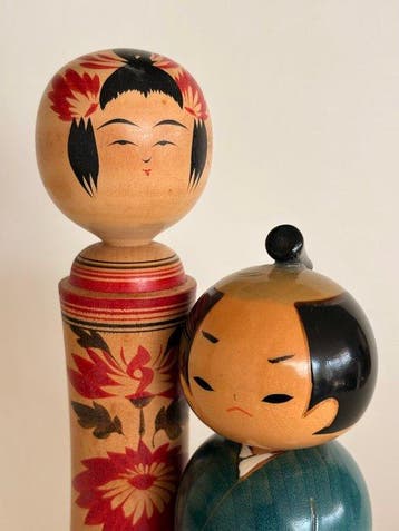 Bloemenmeisje en Samurai - Hout - Japan - Begin 20e eeuw