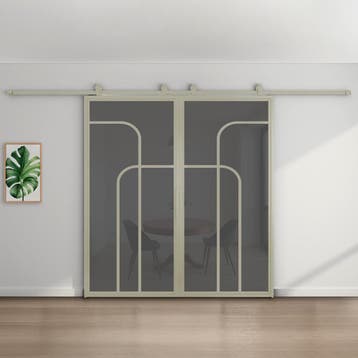 Dubbele stalen schuifdeur Kiezelgrijs4 Vlaks rond Rookglas