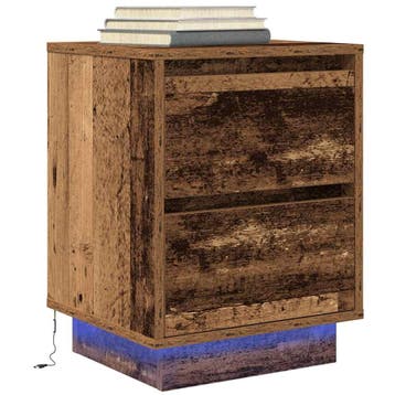vidaXL Nachtkastje met LED-verlichting 38x34x50 cm oud hout, Verzenden, Nieuw