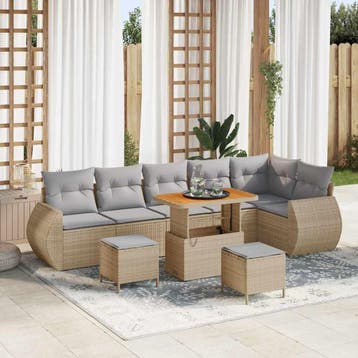 vidaXL Tuinbank Set met kussen met opslag 9 pcs beige en, Verzenden, Nieuw