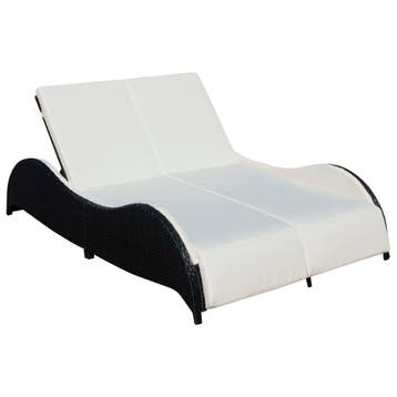 vidaXL Ligbed tweepersoons met kussen poly rattan zwart, Verzenden, Nieuw