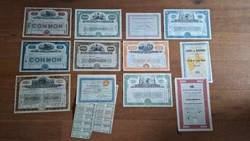 Document - C & The Carribean, 12 historic shares and bonds,