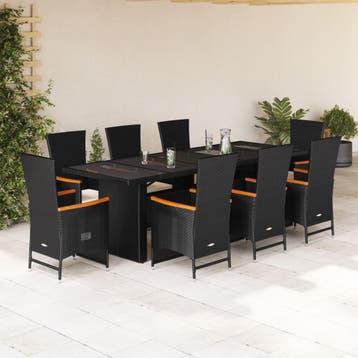 vidaXL 9-delige Tuinset poly rattan zwart, Verzenden, Nieuw, Tuinset