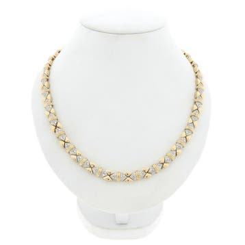 Massief gouden collier met diamanten; Ca. 7,68 ct. (Ketting), Handtassen en Accessoires, Kettingen, Gebruikt, Ophalen of Verzenden