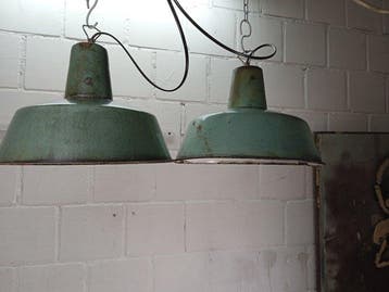 Plafondlamp (2) - Vintage industriële emaille hanglamp -