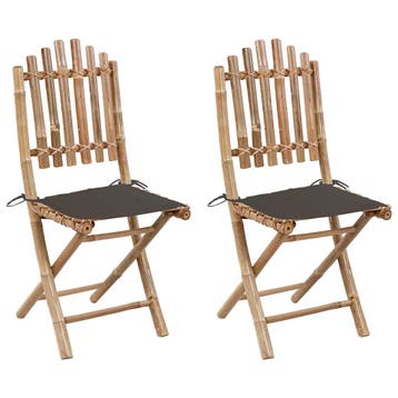 vidaXL Opklapbare stoelen (2 stuks) met kussens, bamboe, Verzenden, Nieuw