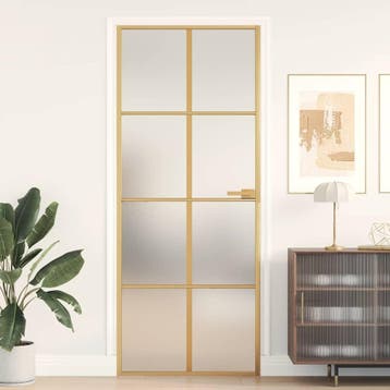 vidaXL Binnendeur smal 83x201,5 cm gehard glas en aluminium, Doe-het-zelf en Bouw, Verzenden, Nieuw