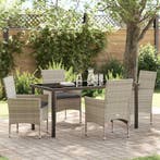 vidaXL Tuin Eettafel Set met kussen 5 pcs Lichtgrijs poly, Verzenden