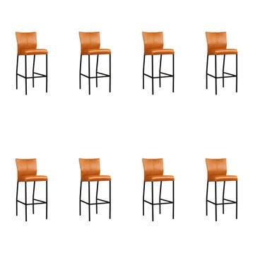 Set van 8 Leren barkrukken Revolt hoog - Vintage Cognac, Ophalen of Verzenden