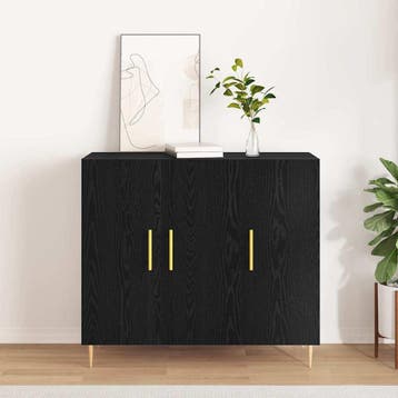 vidaXL Dressoir Zwart Eiken 90 x 34 x 80 cm Bewerkt hout, Huis en Inrichting, Kasten | Dressoirs, Verzenden, Nieuw