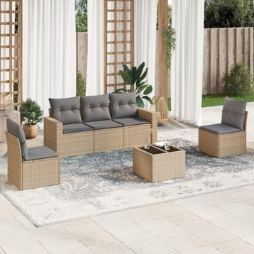 vidaXL 6-delige Loungeset met kussens poly rattan beige, Verzenden, Nieuw