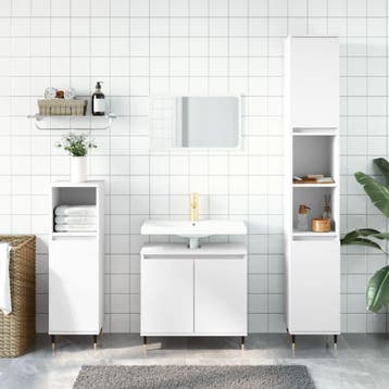 vidaXL 3-delige Badkamerkastenset bewerkt hout wit, Verzenden, Nieuw