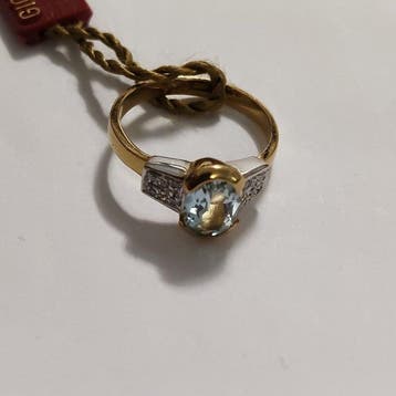 Bague de fiançailles - 18 carats Or jaune Aigue-marine -, Bijoux, Sacs & Beauté