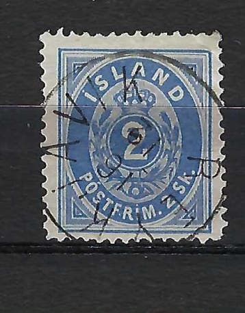 IJsland 1873/1873 - Norway Number 1 2 sk blue 14 x 13½ -, Gestempeld