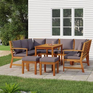 vidaXL 9-delige Tuinset met kussens massief acaciahout, Verzenden, Nieuw, Tuinset