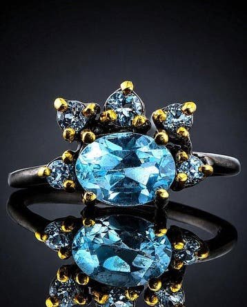 Bague Topaze bleue - Argent sterling 925 - Bague statement