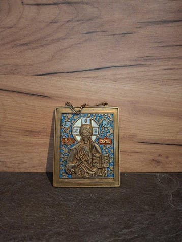 Reis-icoon - Christus Pantokrator - Brons, Emaille