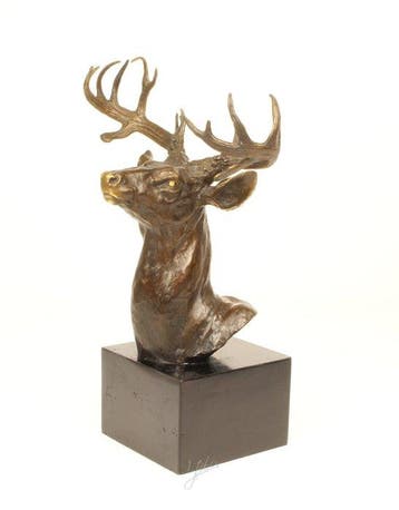 Beeld, Exclusief brons sculptuur van een hertenkop. 51.5 cm, Antiek en Kunst