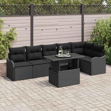 vidaXL Bankstel 7 st Zwart Poly rattan, Verzenden