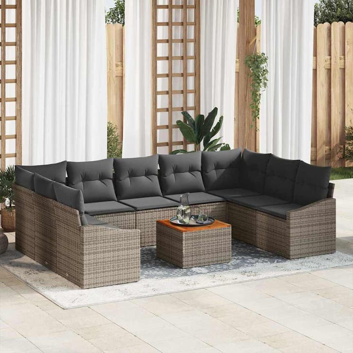 vidaXL Tuinbank Set met opslag 10 pcs Grijs poly rattan, Tuin en Terras, Tuinsets en Loungesets, Nieuw, Verzenden
