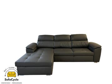 Hoekzetel grijsgroen in skai met slaapfunctie – overstock, Verzenden, Nieuw