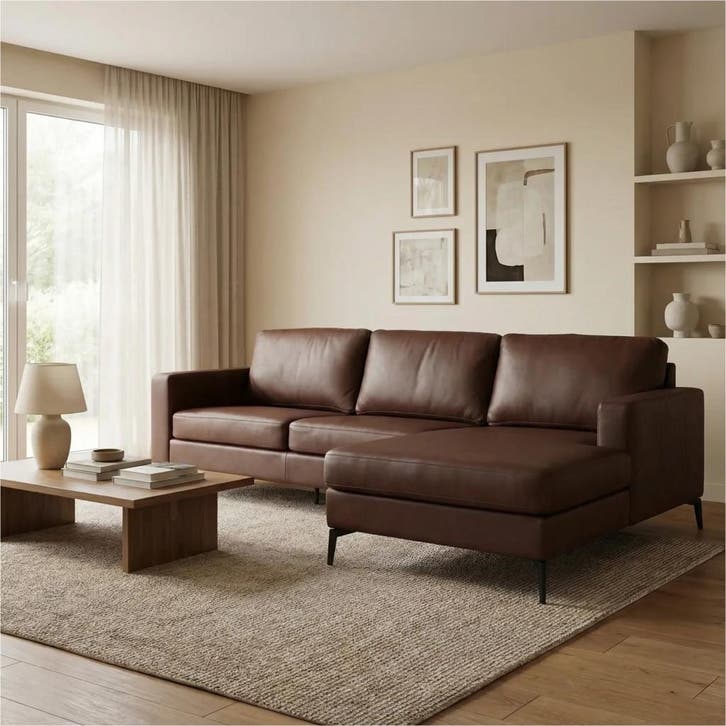 Leren hoekbank Match - 2.5-zits arm links + Longchair arm, Huis en Inrichting, Zetels | Zetels, 250 tot 300 cm, 75 tot 100 cm