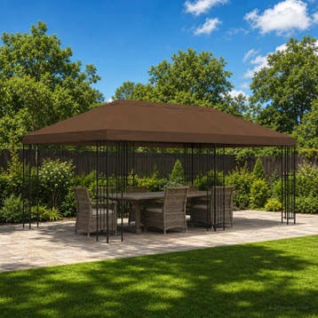 vidaXL Tuinpaviljoen 6 x 3 m Bruin Polyester en Staal 190, Verzenden, Nieuw
