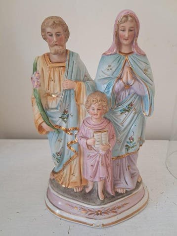 sculptuur, Sacra Famiglia con campana di vetro - 21 cm -, Antiek en Kunst