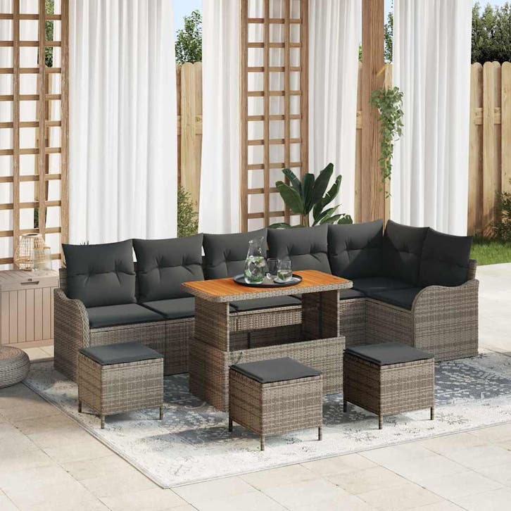 vidaXL Tuinbank Set met kussen met opslag 10 pcs Grijs, Tuin en Terras, Tuinsets en Loungesets, Nieuw, Verzenden