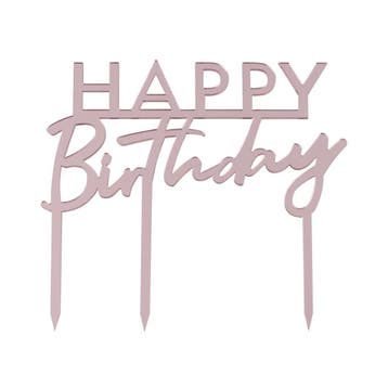 Rose Gouden Happy Birthday Taarttopper Acryl 12cm, Verzenden