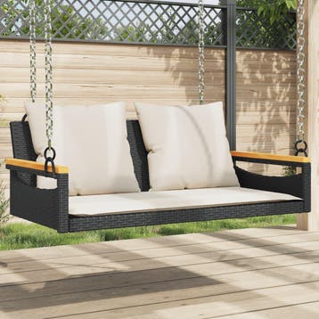vidaXL Schommelbank met kussens 109x62x40 cm poly rattan, Verzenden, Nieuw