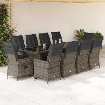 vidaXL 11-delige Bistroset met kussens poly rattan grijs, Verzenden, Nieuw