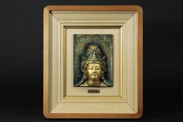 Framed Bronze Kannon Bosatsu (Guanyin / Kwan Yin) Relief