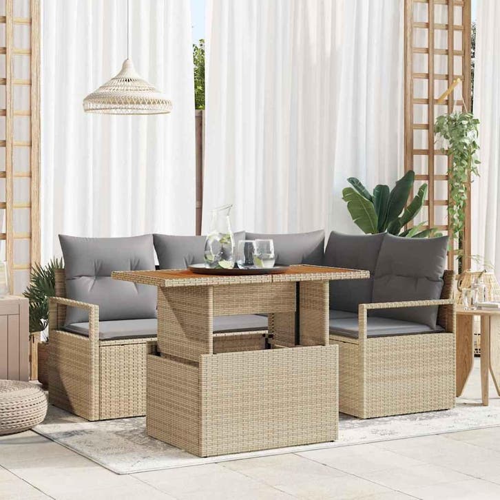 vidaXL Tuin Eettafel Set met kussen 5 pcs Beige en Grijs, Jardin & Terrasse, Ensembles de jardin, Envoi
