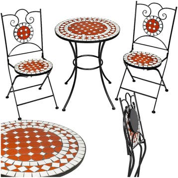 Mozaïek tuinset met 2 stoelen en tafel - bruin, Verzenden, Nieuw