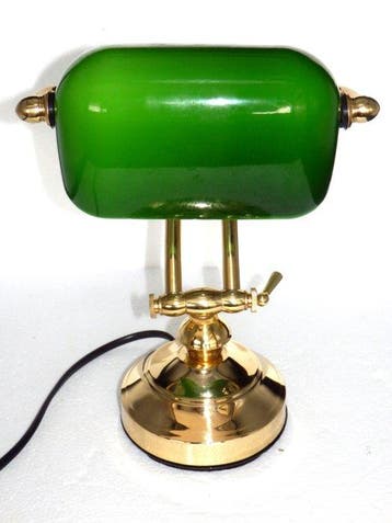 Lampe de bureau - Laiton, Verre - Beau notaire ou Banklamp