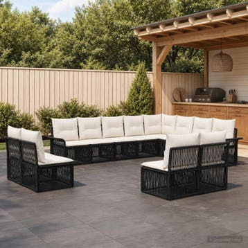 vidaXL Tuinbank Set 12 st Zwart poly rattan, Verzenden, Nieuw