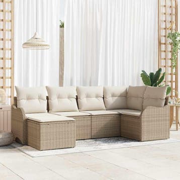 vidaXL Tuinbank Set 6 st Beige poly rattan, Verzenden, Nieuw