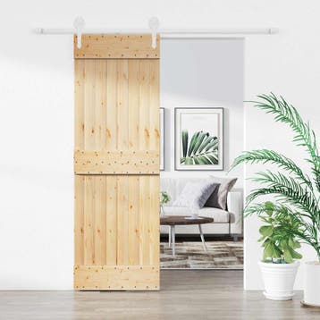vidaXL Schuifdeur Natuurlijk en Wit 70 x 210 cm Massief Pine, Doe-het-zelf en Bouw, Verzenden, Nieuw