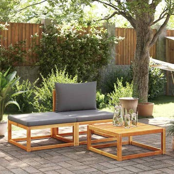 vidaXL 3-delige tuinbankset met kussens acaciahout & touw, Verzenden, Nieuw