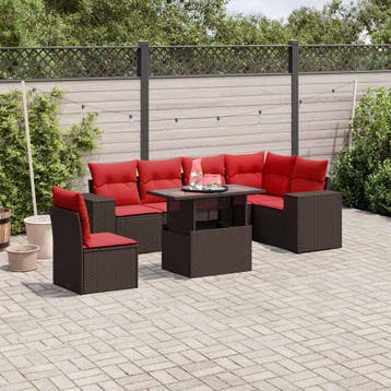 vidaXL 7-delige tuinbankset met kussens, bruin polyrotan, Verzenden