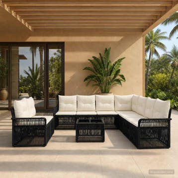 vidaXL Tuinbank Set 10 st Zwart poly rattan, Verzenden, Nieuw