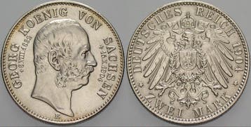 2 Mark 1904 E Sachsen Georg 1902-1904, Verzenden, België
