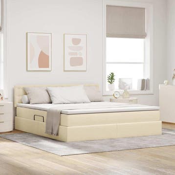 vidaXL Opbergbed met matras met hoofdeinde Crème 180 x 200, Verzenden
