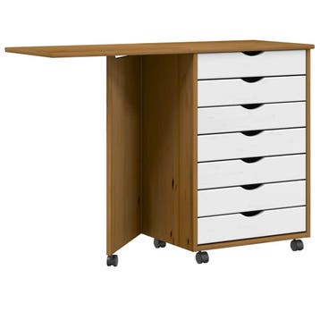 vidaXL Ladekast met bureau MOSS verrijdbaar massief grenen, Verzenden, Nieuw